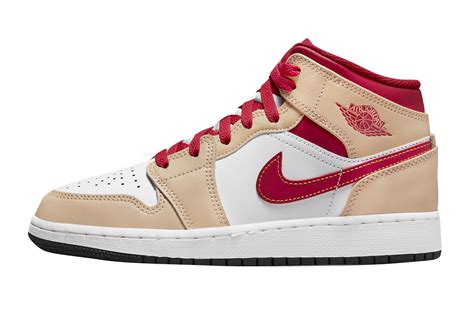 Air Jordan 1 Mid GS Beige Red 554725-201 - KicksOnFire.com