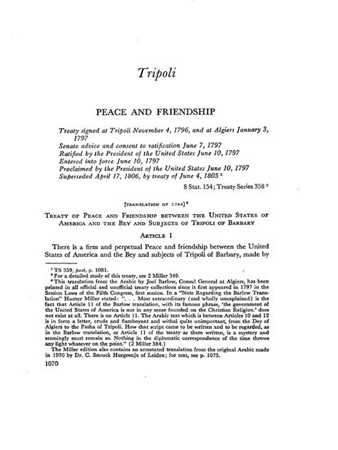 Tripoli Peace and Friendship Treaty | PDF