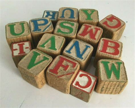 Vintage Wooden Building Blocks Alphabet Raised Letters Toys Lot 16 Shabby