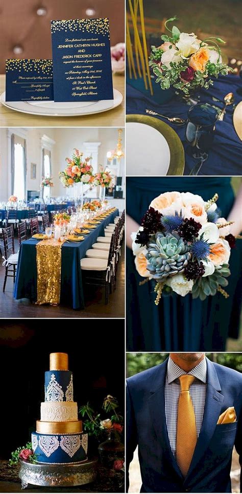 40+ Gorgeous Navy Blue Wedding Party Decoration Ideas | Peach wedding ...