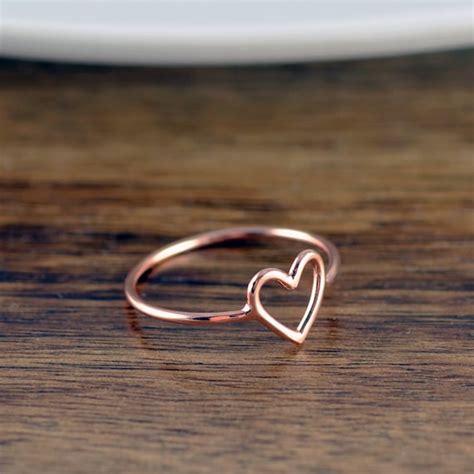 Rose Gold Heart Ring Heart Ring Rose Gold Jewelry Stacking - Etsy