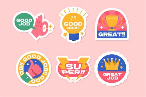 Good Job Funny Stickers SVG Bundle Great Super Good Idea Flat Icons Set ...