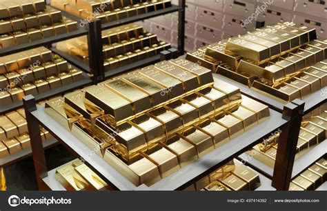 Rendering Illustration Gold Ingot Bullion Gold Gold Bars Bank Vault ...