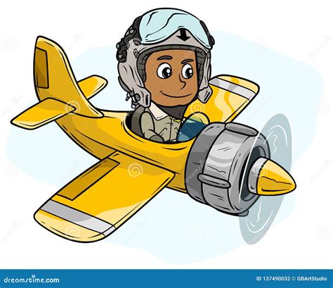 Cartoon Pilot Boy On A Airplane Flying Vector Illustration ...