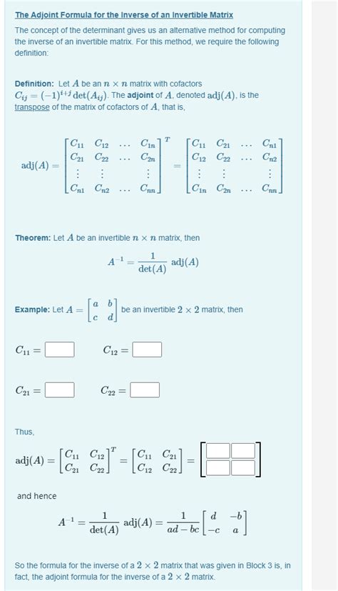 Solved The Adjoint Formula for the Inverse of an Invertible | Chegg.com