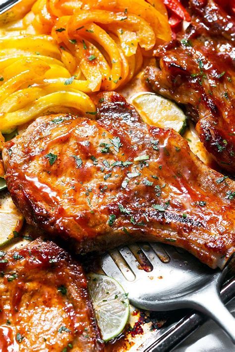 Baked BBQ Pork Chops with Zucchini and Peppers | Pork chop dinner ...