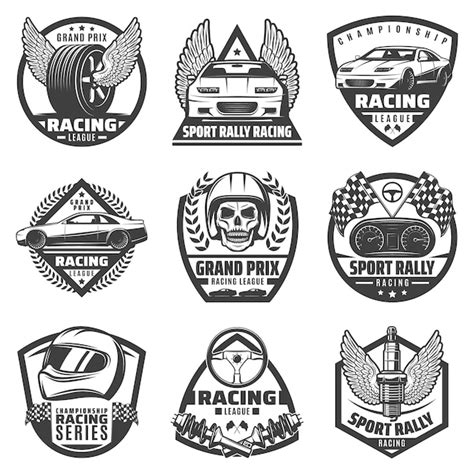 Free Vector | Vintage monochrome car racing labels set with fast ...