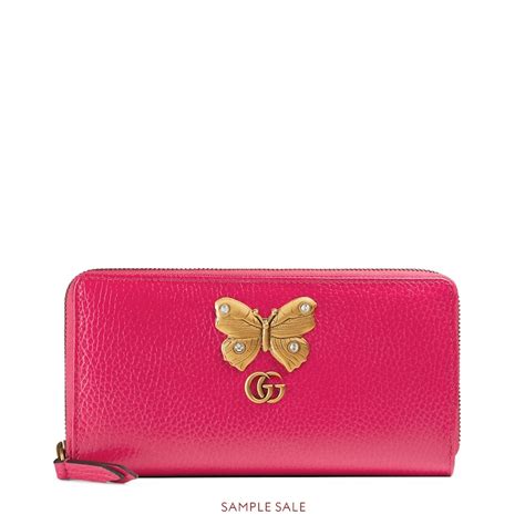 Gucci Leather Zip Around Wallet With Butterfly In Pink | ModeSens