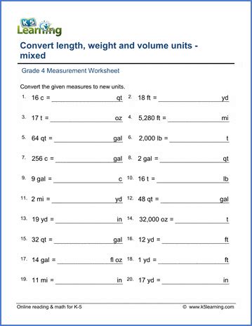 Conversion Of Length Worksheet