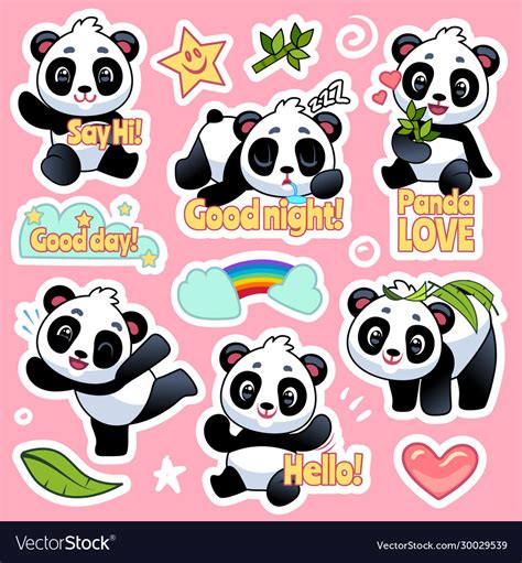 Cute panda stickers happy bears expression Vector Image