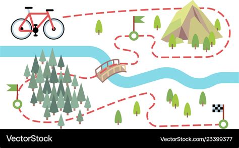 Bike route map cycling trip road country path Vector Image