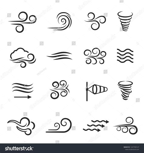 Wind weather and environment, nature icon set. Natural movement of the ...