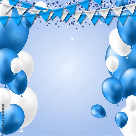 Blue White Balloons header background. Party card with blue white ...