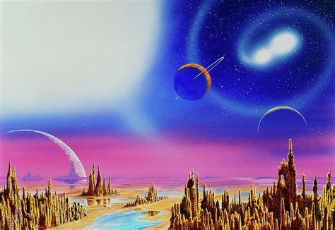 Artwork Of Alien Landscape With Planet-filled Sky Photograph by A ...