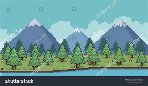 Pixel Art Landscape Pine Forest Mountains Stock Vector (Royalty Free ...