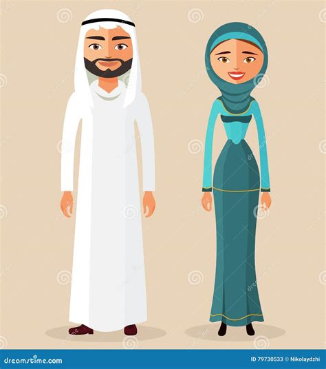 Vector - Arabic Man Male and Woman Female Together in Traditional ...