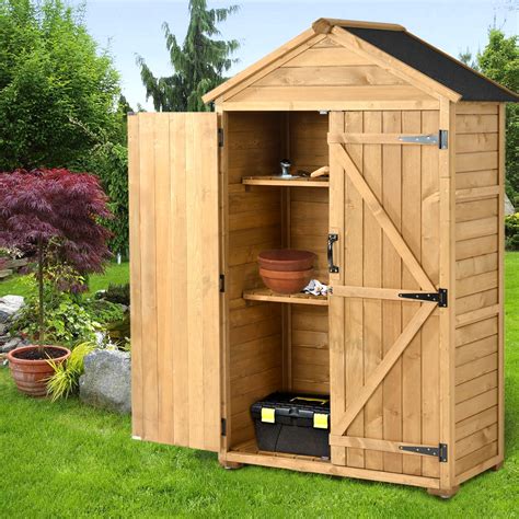 SESSLIFE Wooden Storage Shed, 3-tier Removable Shelves Outdoor Storage ...