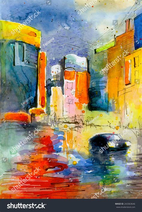 Beautiful Watercolor Painting Poster Oil Colored Stock Illustration ...