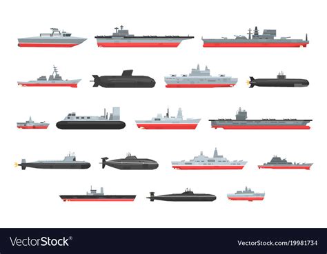 Different types of naval combat ships set Vector Image