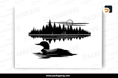 Duck And Loon Lake SVG, Lake And Forest Scene Cut File - Package SVG