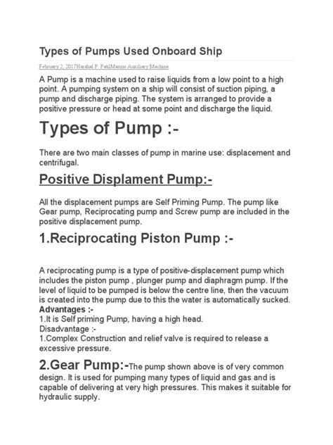 Types of Pumps Used Onboard Ship | PDF | Pump | Manufactured Goods