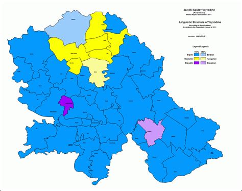 Linguistic map of Vojvodina [Serbia], 2011 | Vojvodina, Map, Linguistics