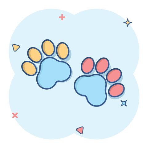 Vector cartoon paw print icon in comic style. Dog or cat pawprint sign ...