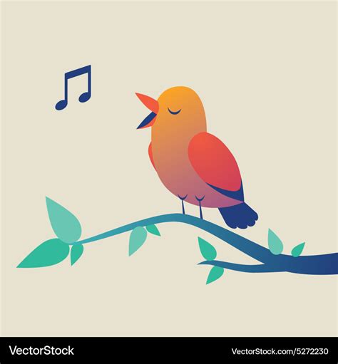 Cute singing bird on branch Royalty Free Vector Image