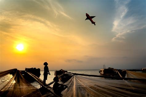 Silhouette of a Boy Flying a Kite during Sunset · Free Stock Photo