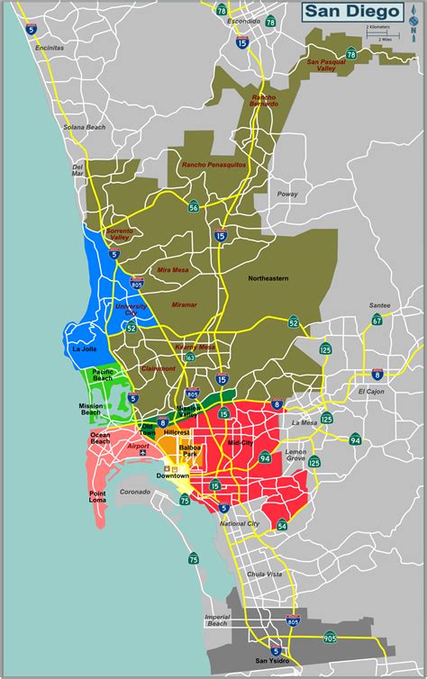 Map Defining Major Districts of San Diego