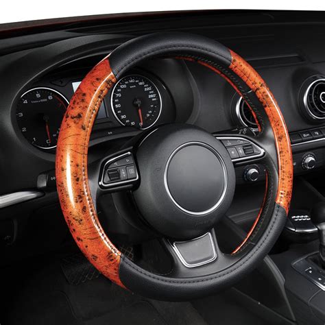 Pu Leather Black Wood Grain Car Steering Wheel Cover