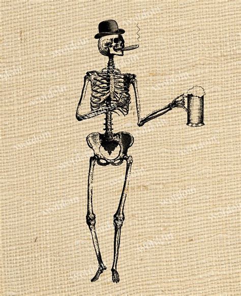 Skeleton in Hat Smoking Cigar Drinking Beer Party Bones - Etsy ...