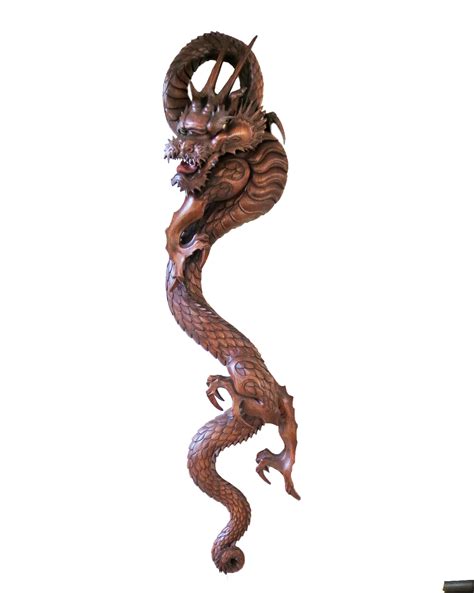 Huge Rare Wood Carved Wall Sculpture Japanese Dragon | Modernism