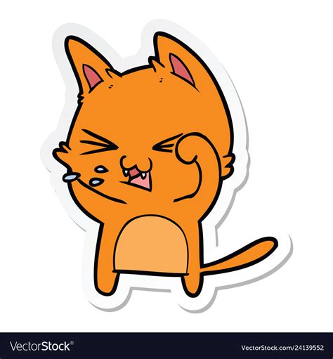 Sticker of a cartoon cat hissing Royalty Free Vector Image