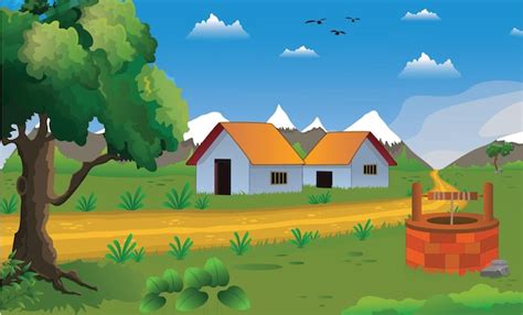 Premium Vector | Village cartoon background illustration with old style ...