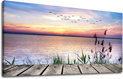 Canvas Wall Art Lake Sunset Large Nature Pictures Canvas Artwork ...