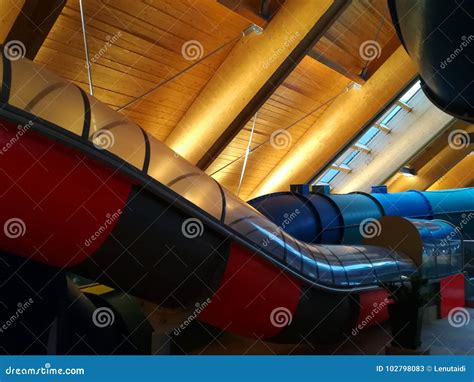 Water slides indoor stock image. Image of funny, equipment - 102798083