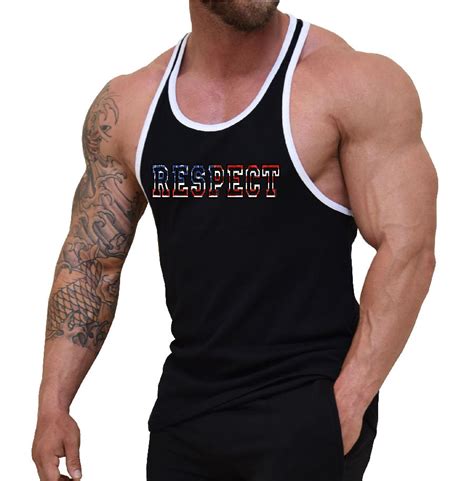 Stringer Tank Top In Black And White Trim With Respect Design