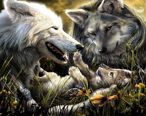 HD wallpaper: two black and white wolves wallpaper, family, birth, love ...