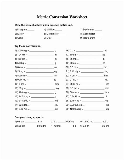 English to Metric Conversion Worksheet English to Metric Conversion ...