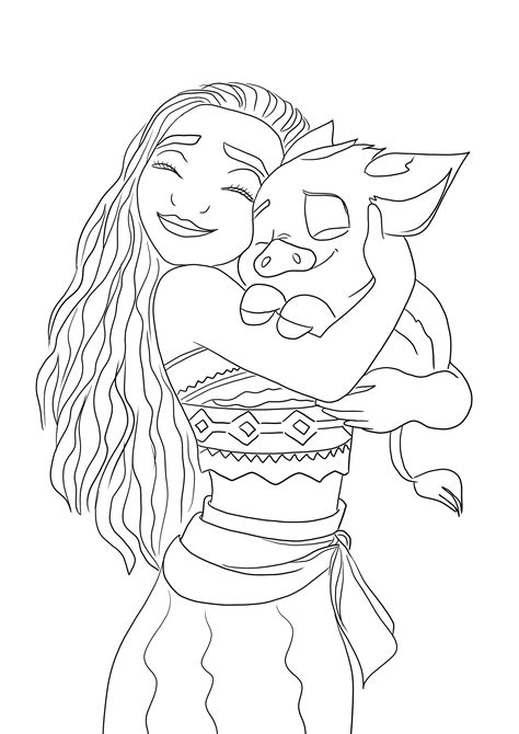 Easy coloring page of Moana and Pua free to print or download