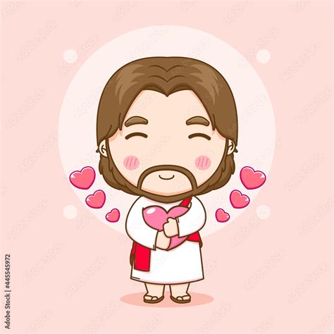 Cartoon illustration of cute Jesus hugging love Stock Vector | Adobe Stock