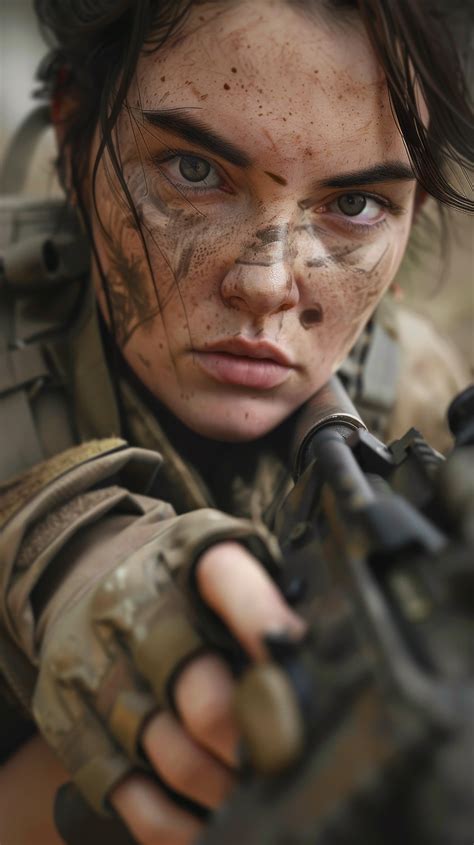 female soldier portrait, army woman close-up, military personnel with ...