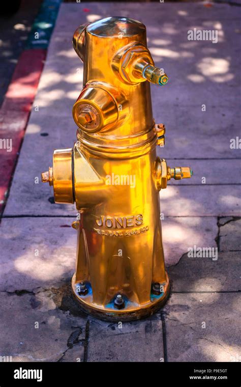 Polished brass fire hydrant belonging to the Santa Barbara Fire Dept ...