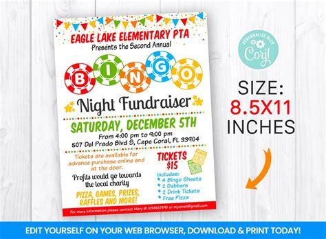 EDITABLE Bingo Night Fundraiser Flyer Template, Charity Non Profit ...