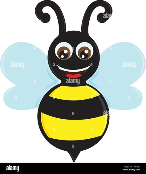 A happy honey bee with wings wide open has a big smile on its face ...