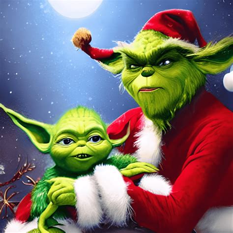 Beautiful 8k Render of the Grinch Holding Baby Yoda Sitting in Santa's ...