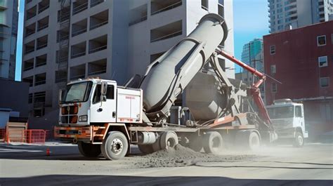 Premium AI Image | a concrete pump truck in operation at a high rise ...