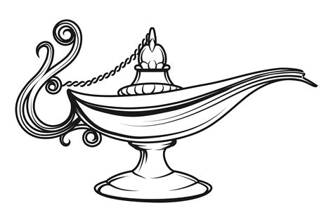 Genie Lamp Drawing. Vintage Fantasy Myth Graphic by vectortatu ...