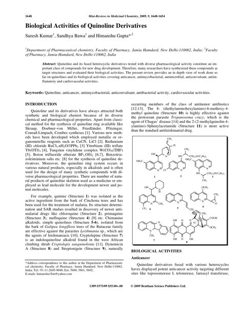 (PDF) Biological Activities of Quinoline Derivatives